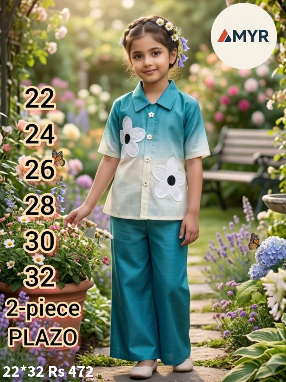 Girls Teal Floral Palazzo Set